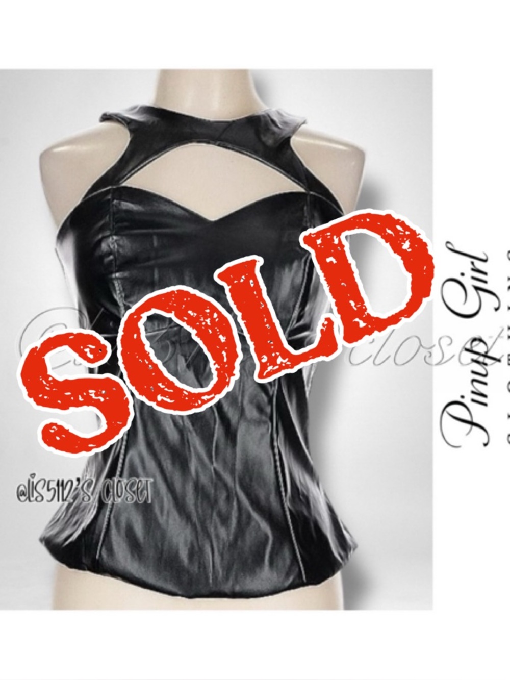 Pinup Couture Deadly Dames Black Faux Leather Bustier Keyhole Top Sz Large L